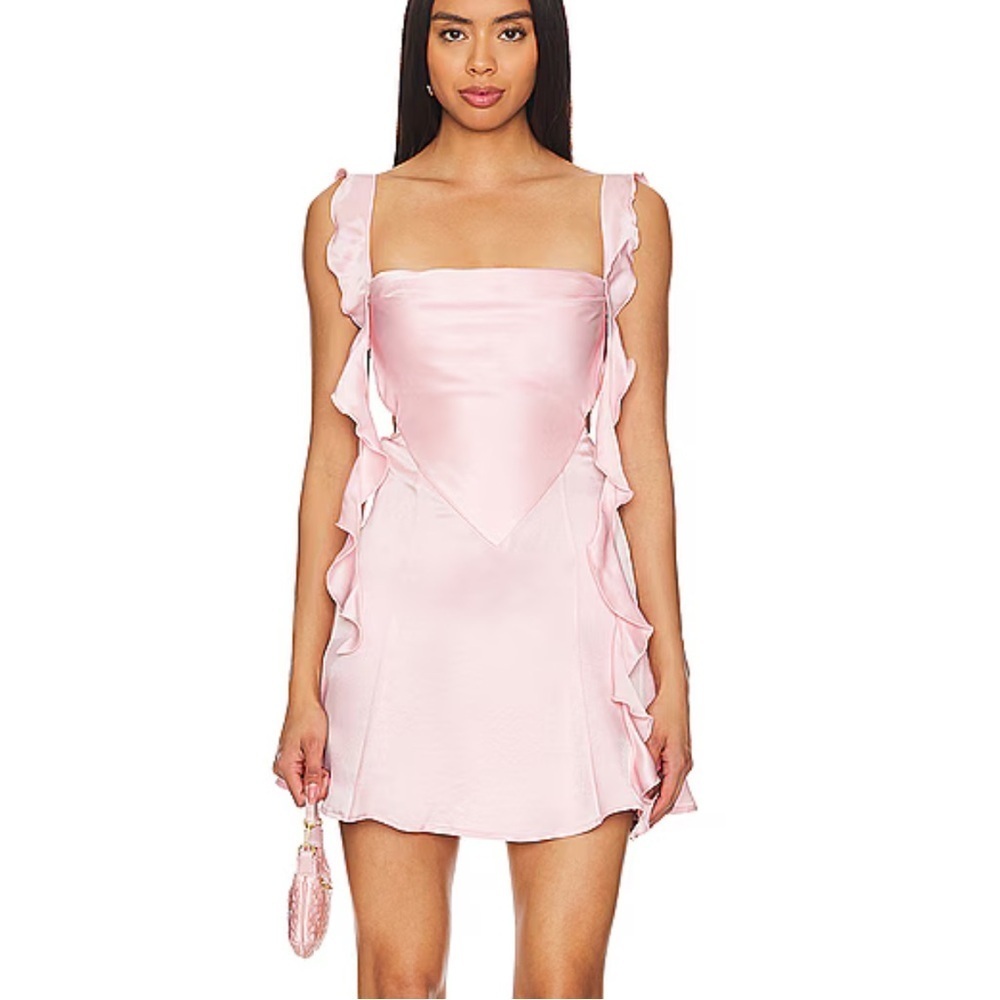 Nana Jacqueline KARINA DRESS pink satin ballet core ruffle mini Revolve New S